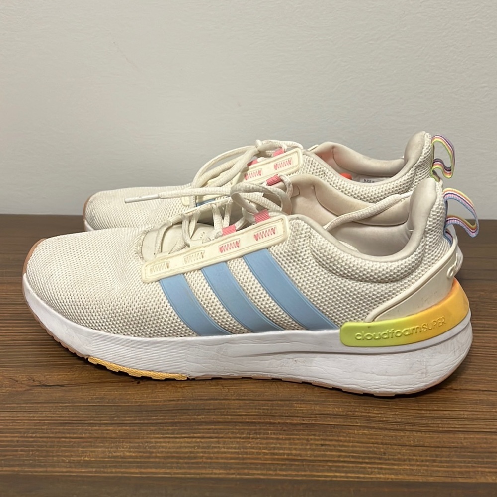 adidas Cloudfoam Super White and Light Blue Athletic Shoes